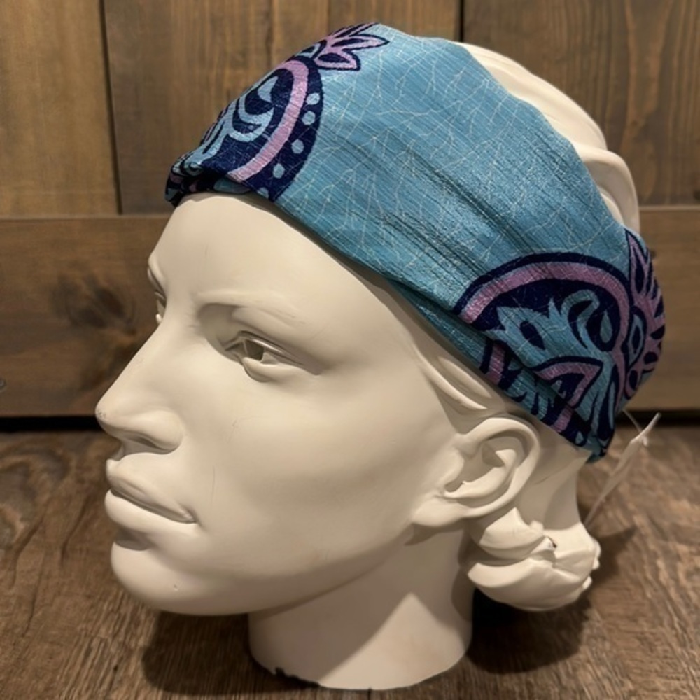 Handcrafted, upcycled silk saree fabric reversible headband OS